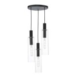 Ruben 3lt Cluster Pendant Satin Black & Ribbed Glass