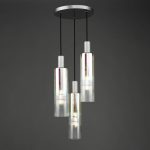 Ruben 3lt Cluster Pendant Satin Silver & Ribbed Iridised Glass - Image 5