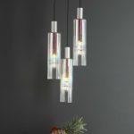 Ruben 3lt Cluster Pendant Satin Silver & Ribbed Iridised Glass - Image 6
