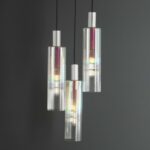Ruben 3lt Cluster Pendant Satin Silver & Ribbed Iridised Glass - Image 7