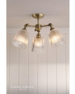 Laura Ashley Callaghan 3lt Semi-Flush Matt Antique Brass & Ribbed Glass - Image 5