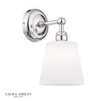 Laura Ashley Callaghan Wall Light Polished Nickel & White Ribbed Glass