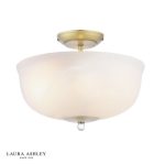 Laura Ashley Cossington 2lt Semi-Flush Matt Antique Brass & White Marble Effect Glass