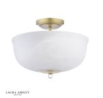Laura Ashley Cossington 2lt Semi-Flush Matt Antique Brass & White Marble Effect Glass - Image 3