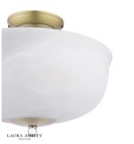 Laura Ashley Cossington 2lt Semi-Flush Matt Antique Brass & White Marble Effect Glass - Image 2