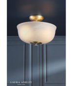 Laura Ashley Cossington 2lt Semi-Flush Matt Antique Brass & White Marble Effect Glass - Image 4