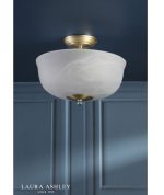 Laura Ashley Cossington 2lt Semi-Flush Matt Antique Brass & White Marble Effect Glass - Image 5