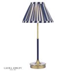 Laura Ashley Denwick Table Lamp Matt Antique Brass & Satin Blue With Shade