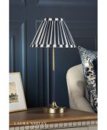 Laura Ashley Denwick Table Lamp Matt Antique Brass & Satin Blue With Shade - Image 5