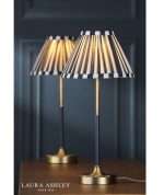 Laura Ashley Denwick Table Lamp Matt Antique Brass & Satin Blue With Shade - Image 6