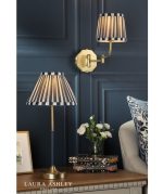 Laura Ashley Denwick Wall Light Matt Antique Brass & Satin Blue With Shade - Image 6