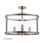 Laura Ashley Harrington 3lt Semi-Flush Antique Brass & Glass