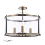 Laura Ashley Harrington 3lt Semi-Flush Antique Brass & Glass