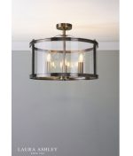 Laura Ashley Harrington 3lt Semi-Flush Antique Brass & Glass - Image 4
