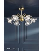 Laura Ashley Kerswell 6lt Semi-Flush Matt Antique Brass & Glass - Image 6