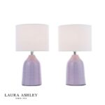 Laura Ashley Penny Table Lamp Purple Ceramic & Polished Chrome With Shade (Twin Pack)