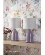 Laura Ashley Penny Table Lamp Purple Ceramic & Polished Chrome With Shade (Twin Pack) - Image 5