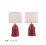 Laura Ashley Penny Table Lamp Red Ceramic & Polished Chrome With Shade (Twin Pack)