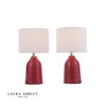 Laura Ashley Penny Table Lamp Red Ceramic & Polished Chrome With Shade (Twin Pack)