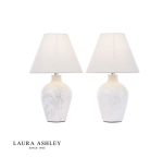 Laura Ashley Pussywillow Table Lamp Cream Ceramic & Polished Chrome With Shade (Twin Pack)