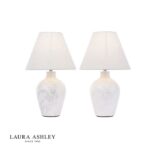 Laura Ashley Pussywillow Table Lamp Cream Ceramic & Polished Chrome With Shade (Twin Pack)