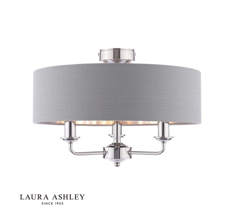 Sorrento FLH 3LT PCG Laura Ashley Sorrento 3lt Semi-Flush Polished Nickel With Charcoal Shade - Image 1