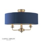 Laura Ashley Sorrento 3lt Semi-Flush Matt Antique Brass With Blue Shade