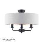 Laura Ashley Sorrento 3lt Semi-Flush Matt Black With Natural Shade