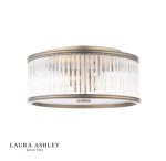 Laura Ashley Sutton 2lt Flush Matt Antique Brass & Ribbed Glass