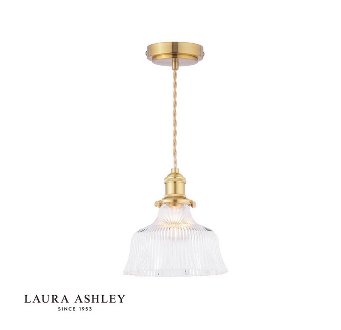Theodore Laura Ashley Theodore Pendant Antique Brass & Ribbed Glass - Image 1