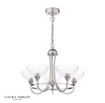 Laura Ashley Wellham 5lt Armed Pendant Polished Nickel & Ribbed Glass