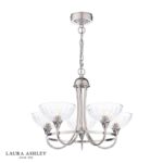 Laura Ashley Wellham 5lt Armed Pendant Polished Nickel & Ribbed Glass