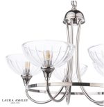 Laura Ashley Wellham 5lt Armed Pendant Polished Nickel & Ribbed Glass - Image 3