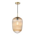 Abrielle Pendant Brushed Bronze & Amber Ribbed Glass