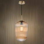 Abrielle Pendant Brushed Bronze & Amber Ribbed Glass - Image 4