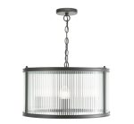 Bianka 3lt Pendant Matt Black & Ribbed Glass