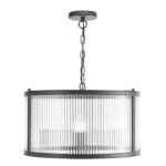 Bianka 3lt Pendant Matt Black & Ribbed Glass
