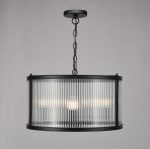 Bianka 3lt Pendant Matt Black & Ribbed Glass - Image 4