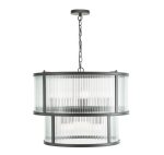 Bianka 6lt Pendant Matt Black & Ribbed Glass