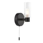 Bolton Bathroom Wall Light Matt Black & Ribbed Glass