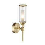 Ribbed & Frosted Glass Satin Brass Single Wall Light