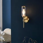 Ribbed & Frosted Glass Satin Brass Single Wall Light - Image 3