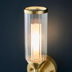 Ribbed & Frosted Glass Satin Brass Single Wall Light - Image 4