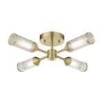 Ribbed & Frosted Glass Satin Brass 4lt Semi-Flush