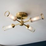 Ribbed & Frosted Glass Satin Brass 4lt Semi-Flush - Image 2