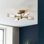 Ribbed & Frosted Glass Satin Brass 4lt Semi-Flush - Image 3