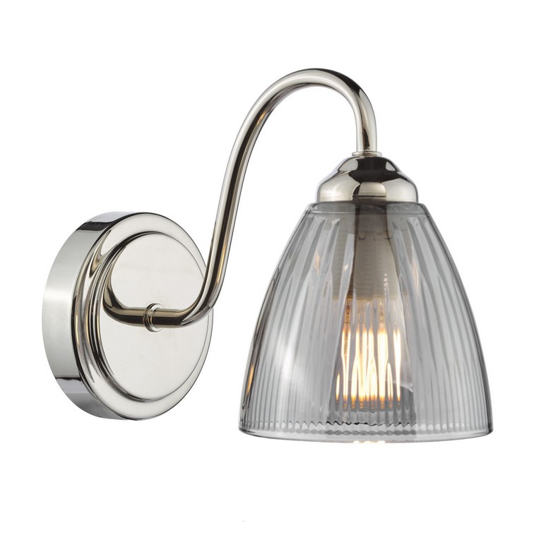 GLY0738 Glynis Wall Light Polished Nickel & Smoked Ribbed Glass - Image 1