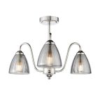 Glynis 3lt Semi-Flush Polished Nickel & Smoked Ribbed Glass