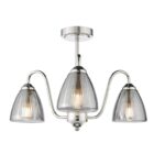 Glynis 3lt Semi-Flush Polished Nickel & Smoked Ribbed Glass