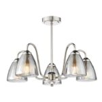 Glynis 5lt Semi-Flush Polished Nickel & Smoked Ribbed Glass